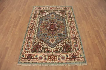 Blue Handmade Heriz Serapi Wool Rug 4x6