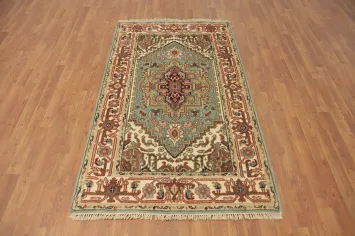 Light Blue Heriz Serapi Handmade Wool Rug 4x6