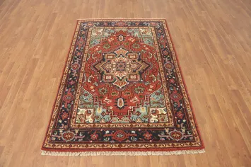 Geometric Heriz Serapi Handmade Wool Rug 4x6