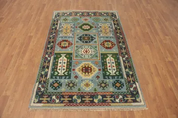 Light Blue Geometric Kazak Handmade Wool Rug 4x6