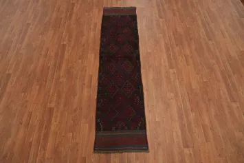 Red & Blue Wool Balouch Afghan Runner Rug 2x8