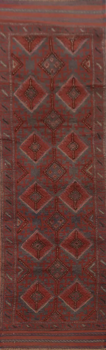 Handmade Wool Balouch Afghan Runner Rug 2x8