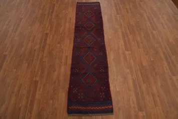Red & Blue Wool Balouch Handmade Runner Rug 2x8
