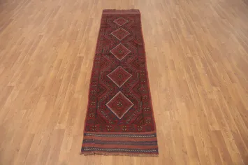 Geometric Red Balouch Afghan Runner Rug 2x8
