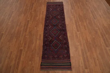Red & Blue Wool Balouch Handmade Runner Rug 2x8