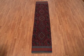 Tribal Balouch Red & Blue Wool Runner Rug 2x8