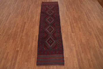 Red & Blue Wool Balouch Oriental Runner Rug 2x8