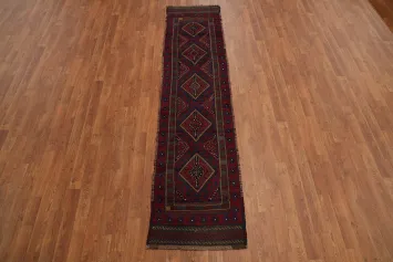 Red & Blue Wool Balouch Afghan Runner Rug 2x8