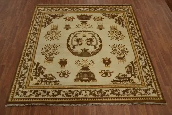 Handmade Wool Art Deco Square Area Rug 8x8