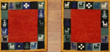 Set of 2 Vibrant Gabbeh Rug 1x1 with Animal Motif Border Decor