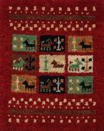 Vibrant Colors with Animals Motifs Handmade Gabbeh Rug 1x1