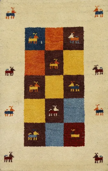 Checkered Wool Animals Gabbeh Oriental Rug 2x3