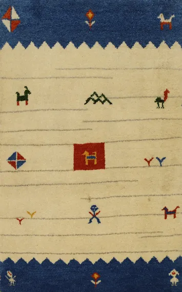 Handmade Wool Tribal Gabbeh Accent Rug 3x4