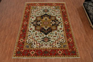 Geometric Aqua Wool Heriz Serapi Large Rug 10x14