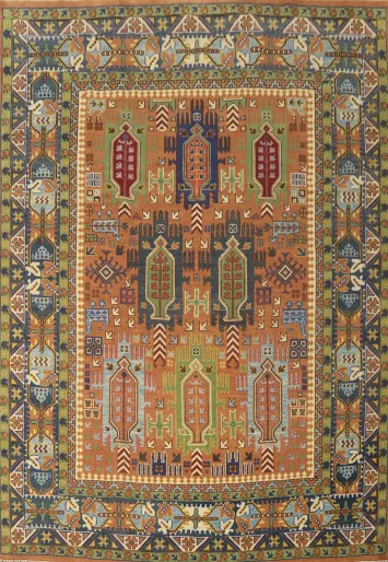 Orange Wool Geometric Kazak Large Area Rug 9x12