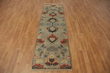 Handmade Wool Kazak Indian Runner Rug 3x8