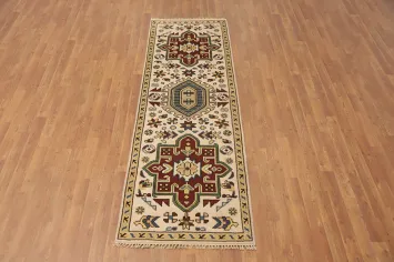 Geometric Kazak Wool Runner Rug 3x8