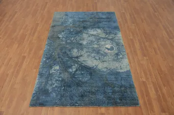 Nature Print Blue Modern Abstract Area Rug 5x8