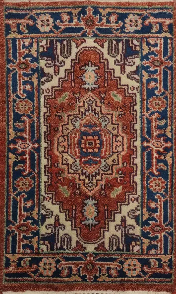 Orange Wool Medallion Heriz Serapi Accent Rug 2x3