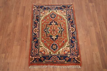 Orange Wool Geometric Heriz Serapi Foyer Rug 2x3