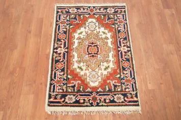 Ivory Wool Geometric Heriz Serapi Foyer Rug 2x3