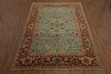 Elegant Oushak Large Rug 10x14 with Rustic Charm and Floral Decorations
