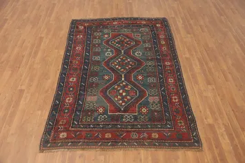 Pre-1900 Antique Kazak Vegetable Dye Rug 5x7