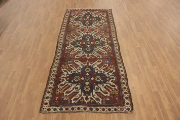 Pre-1900 Antique Kazak Vegetable Dye Runner Rug 4x10