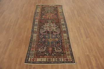 Pre-1900 Antique Kazak Vegetable Dye Runner Rug 4x9