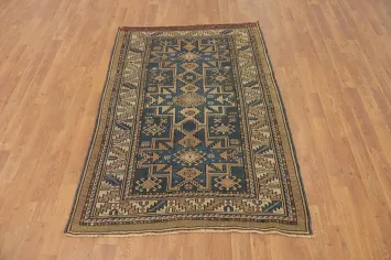 Pre-1900 Antique Kazak Vegetable Dye Rug 4x5