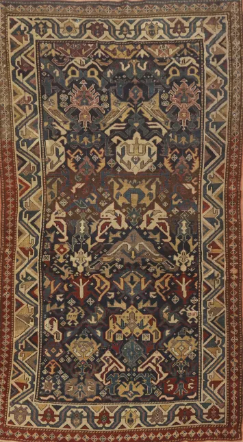 Pre-1900 Antique Kazak Vegetable Dye Rug 4x7