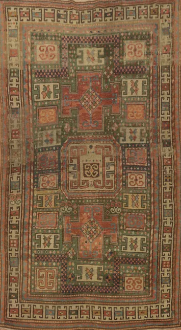 Pre-1900 Antique Kazak Vegetable Dye Rug 4x7