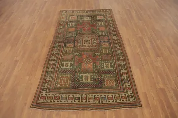 Pre-1900 Antique Kazak Vegetable Dye Rug 4x7