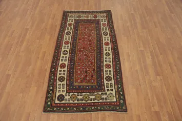 Pre-1900 Antique Kazak Vegetable Dye Runner Rug 3x7