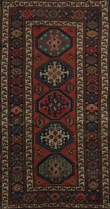 Pre-1900 Antique Vegetable Dye Kazak Oriental Rug 4x8