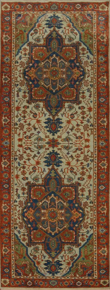 Geometric Heriz Serapi Wool Runner Rug 4x12