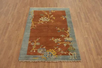 Orange Wool Art Deco Oriental Rug 4x6