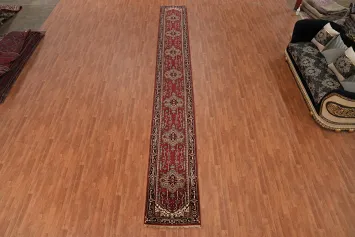 Geometric Red Heriz Serapi Runner Rug 3x21