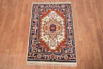 Ivory Wool Heriz Serapi Accent Rug 2x3