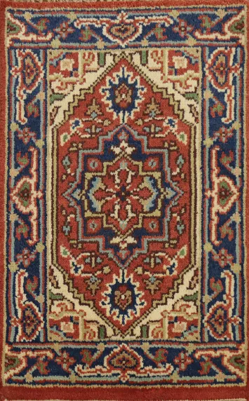 Orange Wool Medallion Heriz Serapi Foyer Rug 2x3