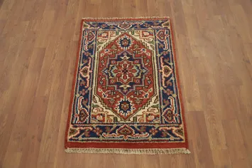 Orange Wool Medallion Heriz Serapi Foyer Rug 2x3