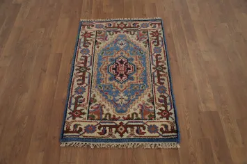 Blue Handmade Heriz Serapi Accent Rug 2x3