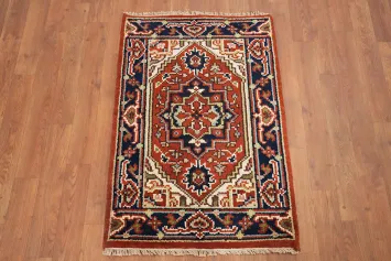 Orange Wool Medallion Heriz Serapi Accent Rug 2x3
