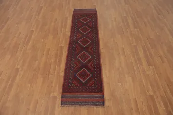 Red & Blue Tribal Balouch Afghan Runner Rug 2x8