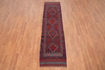Blue & Red Geometric Balouch Afghan Runner Rug 2x8