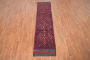 Red & Blue Geometric Balouch Runner Rug 2x8