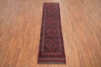 Geometric Red & Blue Balouch Afghan Runner Rug 2x8