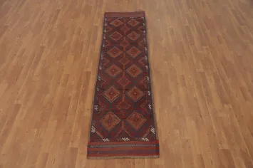 Red & Blue Geometric Balouch Afghan Runner Rug 2x8