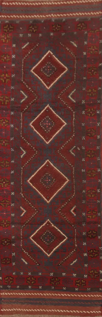 Handmade Wool Balouch Afghan Runner Rug 2x8