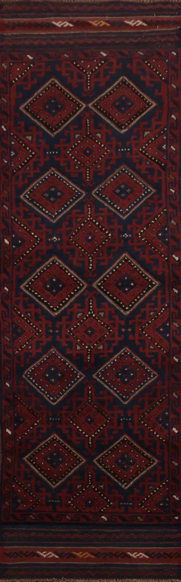 Bohemian Style Balouch Runner Rug 2x8 with Ethnic Diamond Patterns